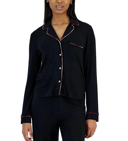 NWT JENNI Women's Notch-Collar Pajama Set Deep Black Size S