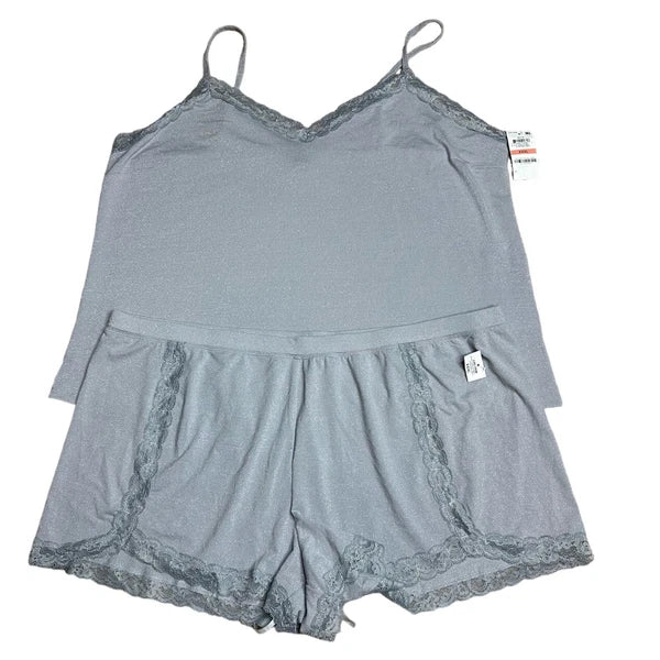 INC International Concepts Intimates Lace Trim Sparkle Pajama Set Grey XXL