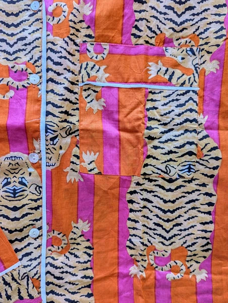 BNWT FAIRTRADE ORGANIC COTTON TIGER STRIPE PYJAMAS, PJS, ORANGE & PINK L 16 18