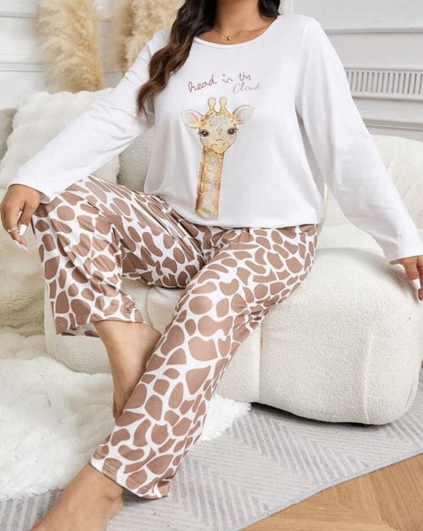 Giraffe Womens Ladies Pyjamas PJs Gift Novelty Long Leg Pjs Size 20 Uk