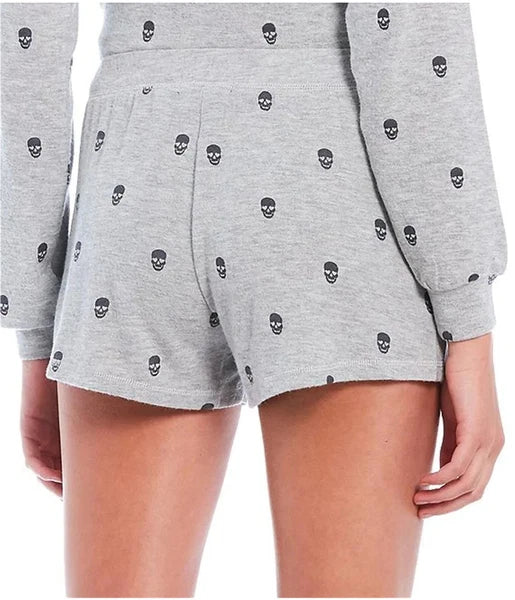 P.J. Salvage Womens Skulls With Heart Eyes Pajama Shorts, Grey, Medium