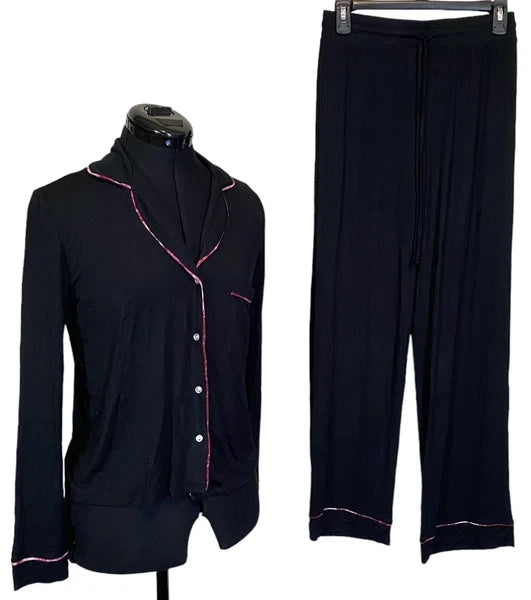 NWT JENNI Women's Notch-Collar Pajama Set Deep Black Size S