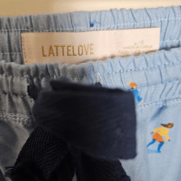 Lattelove Blue Flannel Skater Pants & Long Sleeve Pajama Set Skating Print Women