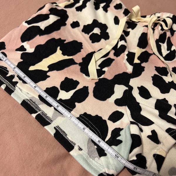 NWOT Bibi Pink & Blue Leopard Super Soft Pajama Shorts & Top Set Size Small
