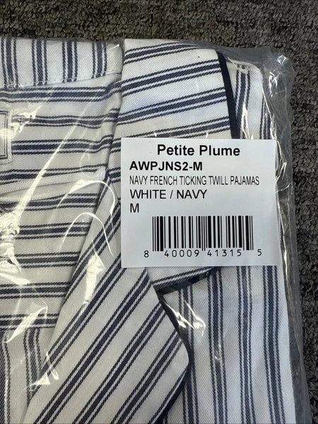 Petite Plume Women's Twill Pajama Set in Navy French Ticking NWT Medium MSRP $94
