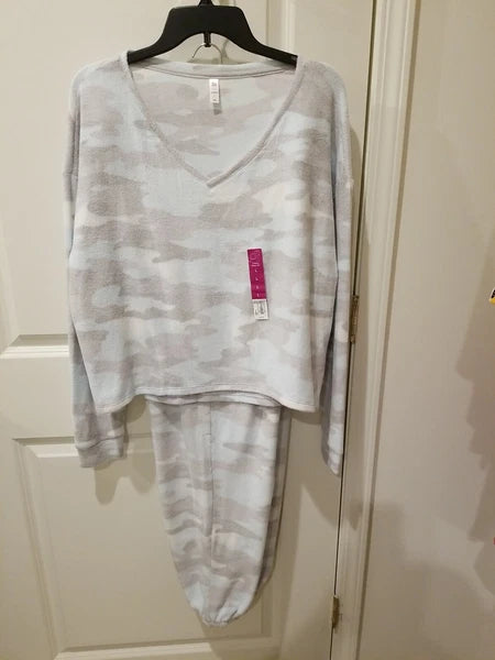 So Women Long Sleeve Lt Blue/grey Camo Pajama Set Size Large