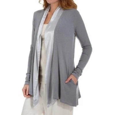 PJ Harlow DARK SILVER Shelby Satin Trimmed Robe with Pockets, US X-Large