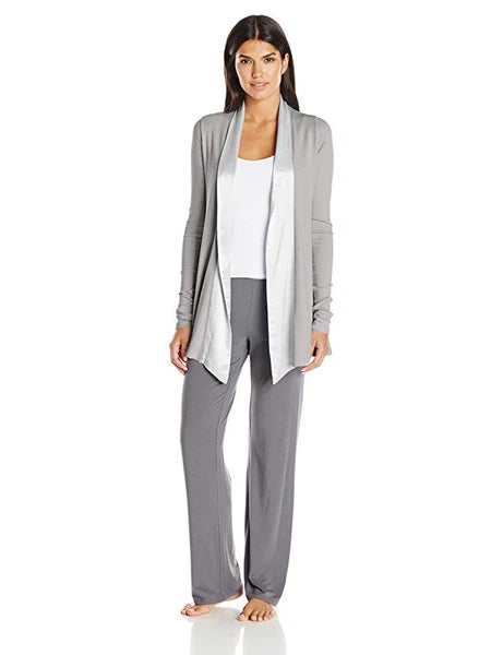 PJ Harlow DARK SILVER Shelby Satin Trimmed Robe with Pockets, US X-Large