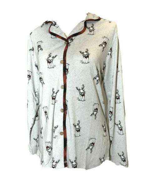 2 Piece Claudel Women's Plaid Reindeer Kitten Pajama Sleepwear Set, Large