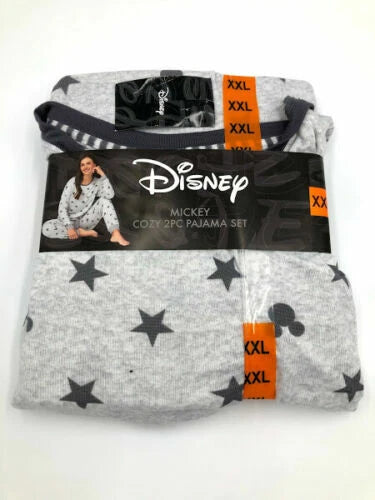 Disney Womens 2 Piece Cozy Pajama Set Mickey Mouse Grey  XX-Large