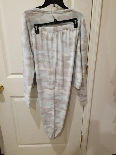 So Women Long Sleeve Lt Blue/grey Camo Pajama Set Size Large