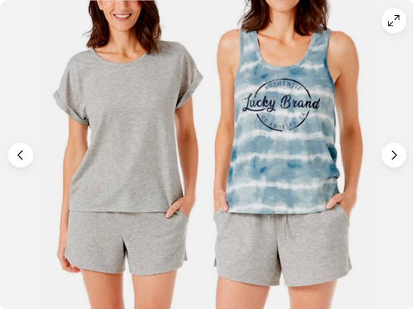 LUCKY BRAND WOMEN'S 3 PC TEE, TANK AND SHORT PAJAMA SET (GRAY BLUE M)NWT