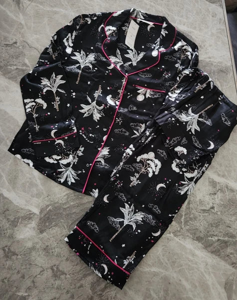 M&S Floral Print Revere Collared Pyjama Set - Size 12
