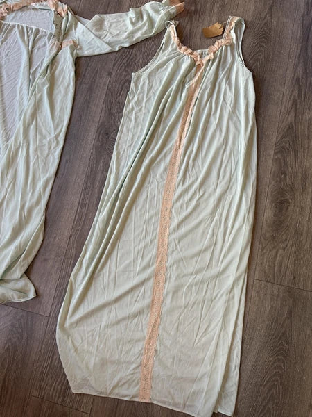 Vintage Nightgown Robe Set Womens Medium Lace Nylon Loungewear 70s Pajamas