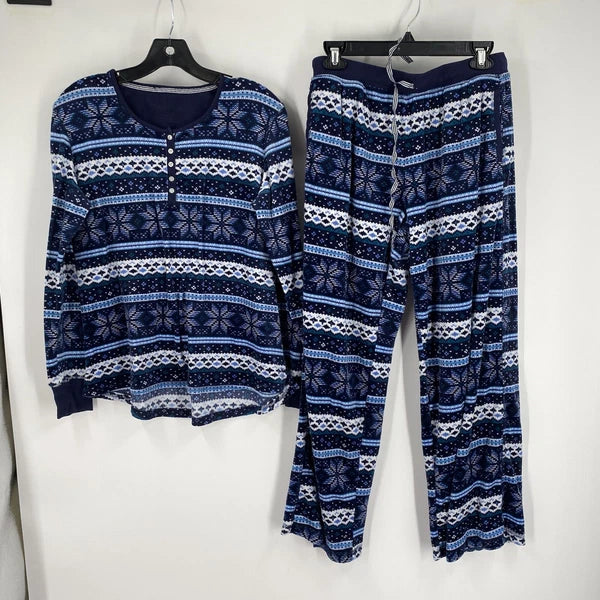 Nautica Women’s Long Sleeve Fleece Pajama Set size M Blue￼