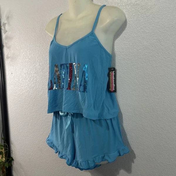 Weekending LATINA Pajama Set Blue Large – Sequin Graphic NWT