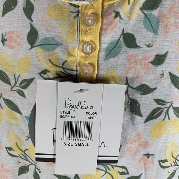 Roudelain Women's Pajamas Set S Tank Top Shorts Lemon Floral Soft Henley PJs NWT