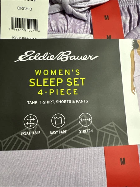 Women's Eddie Bauer 4-Piece Sleep Set, Orchid, Medium, E11