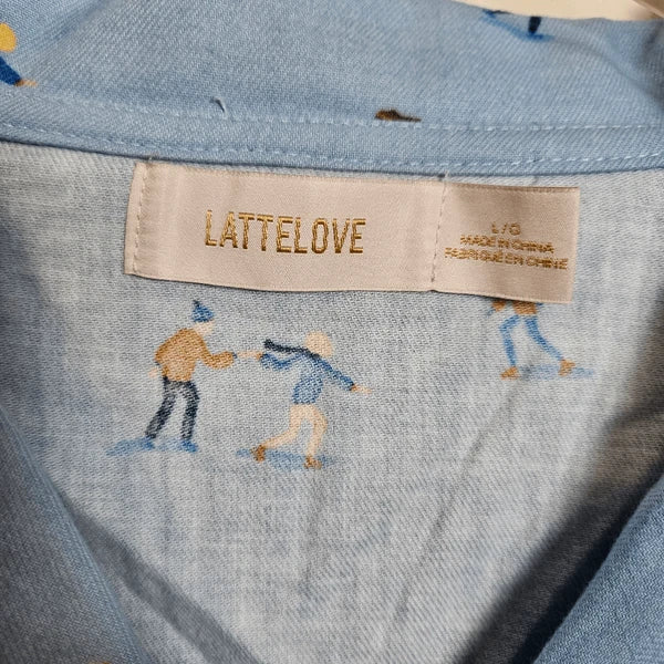 Lattelove Blue Flannel Skater Pants & Long Sleeve Pajama Set Skating Print Women