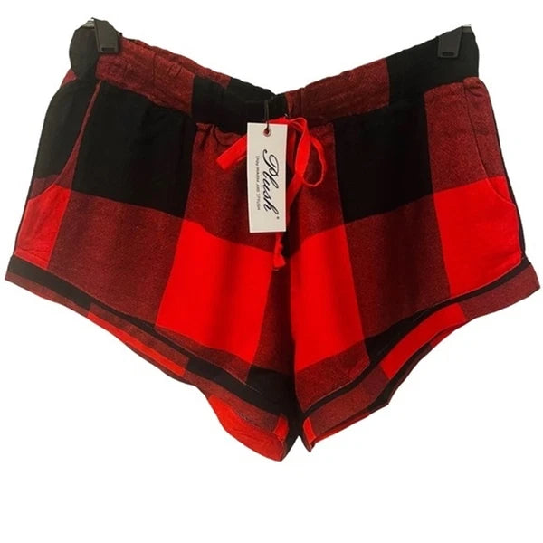 NIP Plush Revolve Ultra Soft Buffalo Plaid Pajama PJ Set Red & Black Women’s L