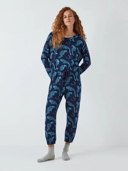 BNWT  Their Nibs Snow Leopard Moon Print Jersey Pyjama Set Blue Sz: S  RRP£38