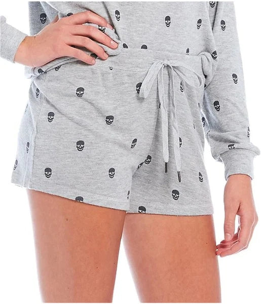 P.J. Salvage Womens Skulls With Heart Eyes Pajama Shorts, Grey, Medium