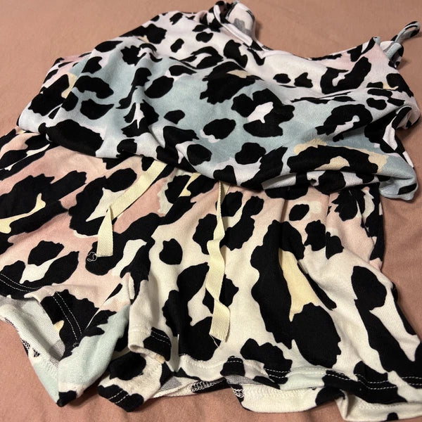 NWOT Bibi Pink & Blue Leopard Super Soft Pajama Shorts & Top Set Size Small
