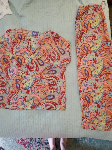 Pine Cone Hill Fine Linens Floral Print Pajama Set Long Pants Sz Large Luxury EC