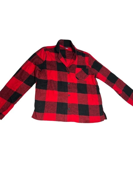 Old Navey Flannel Sleep Pajama Set Red & Black Plaid Ladies Size S