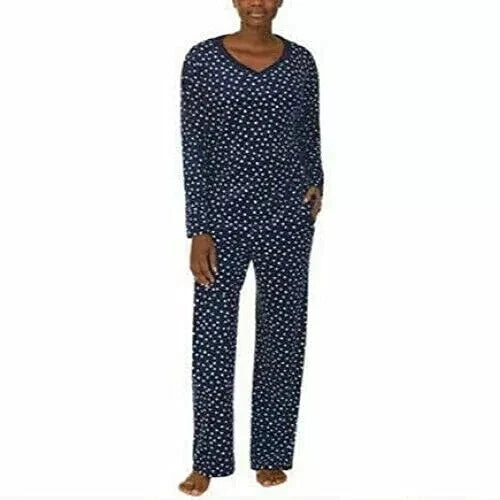 Nautica Women's 2 Pcs Pajama Sleepwear Set Silky Stretch Fleece Color: Navy, M