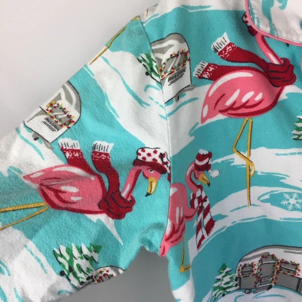 Nick & Nora Pajama Set Womens Large Flamingo Airstream RV Christmas Holiday