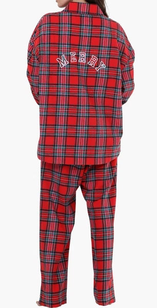 Honeydew Red Flannel MERRY Pajama Set Sz L Ret $68 Love Song Plaid