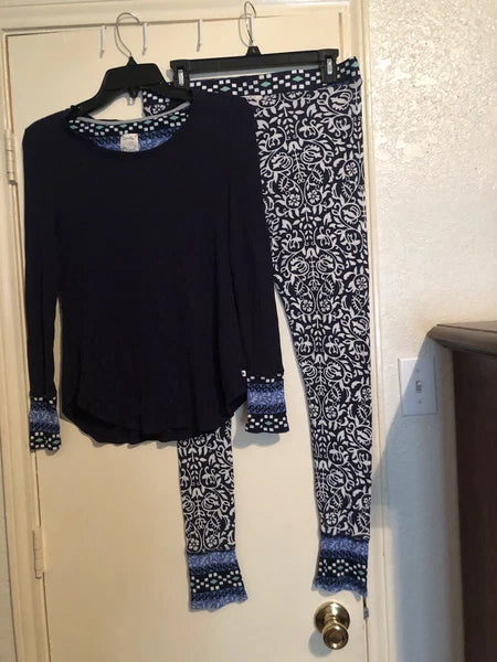 Lucky Brand Waffle Knit Pajama Set Navy Junior’s Large