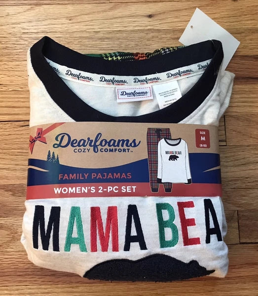 Dearfoams “Mama Bear” Pajamas Womens Size Medium Two Piece Pajama Set Plaid