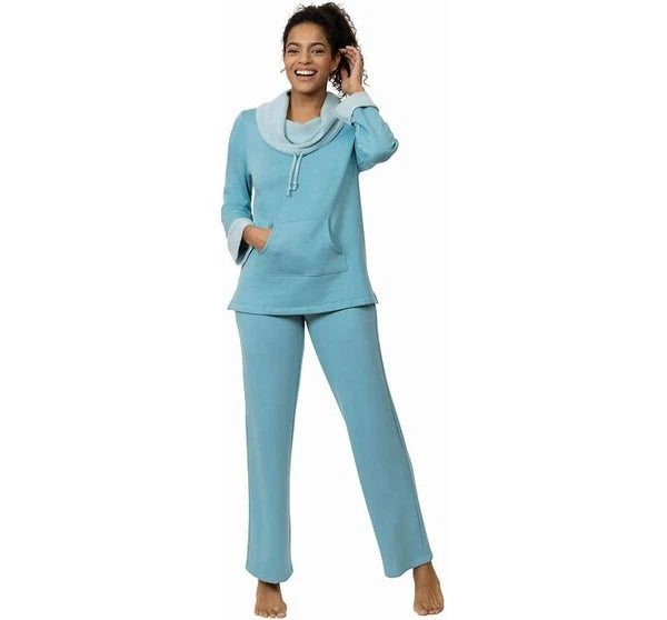 Pajamagram World's Softest TEAL GREEN Cowl NECK Lounge PAJAMA 2 PC SET Sz SMALL