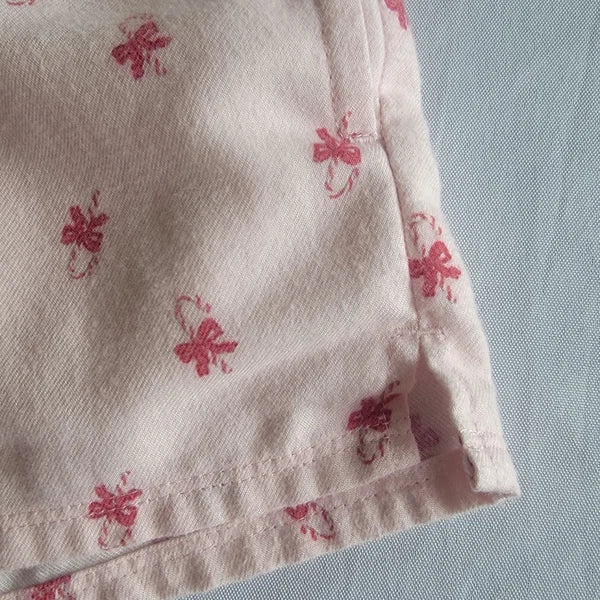 Hollister Pink Flannel Christmas Pajama Shorts Red Ribbon Tie candy canes L
