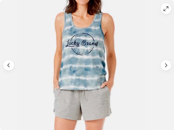 LUCKY BRAND WOMEN'S 3 PC TEE, TANK AND SHORT PAJAMA SET (GRAY BLUE M)NWT