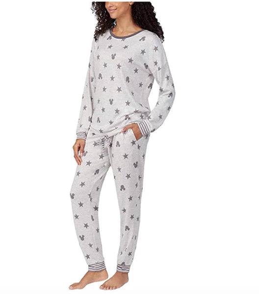 Disney Womens 2 Piece Cozy Pajama Set Mickey Mouse Grey  XX-Large
