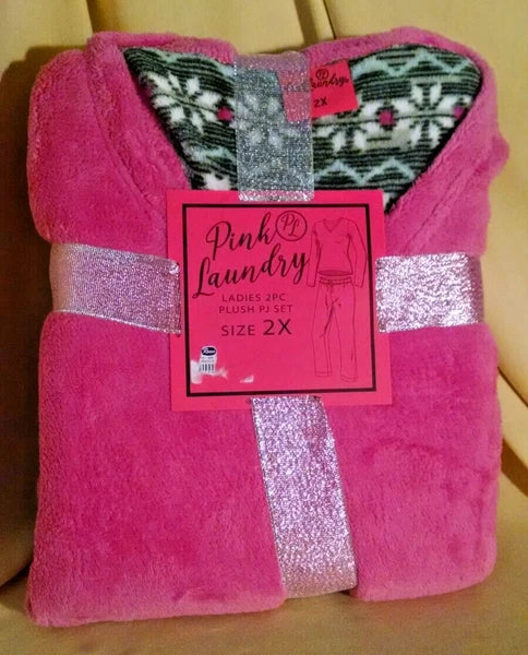PAJAMA SET NEW PINK LAUNDRY PL LADIES 2 PC PLUSH PJ SIZE 2X ORG RIBBON GIFT SET.