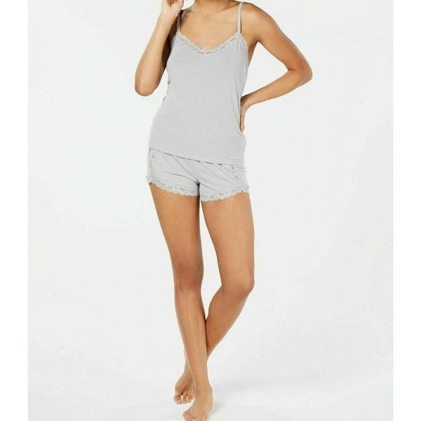 INC International Concepts Intimates Lace Trim Sparkle Pajama Set Grey XXL