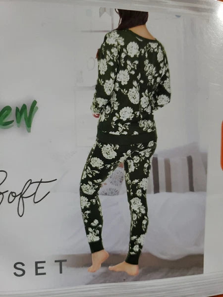 Honeydew Women’s Hacci Lounge PJ Set 2 Piece, Olive Floral, Size 2XL