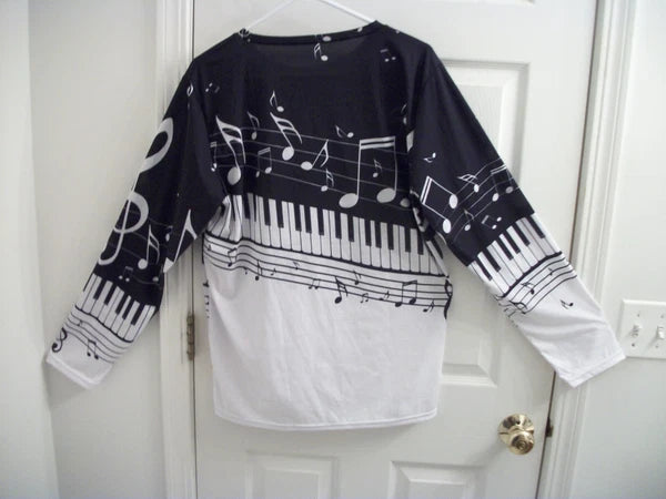 Biyejit Women's Novelty Print Pajamas, Piano Music Notes, 2-Piece Set, 2XL
