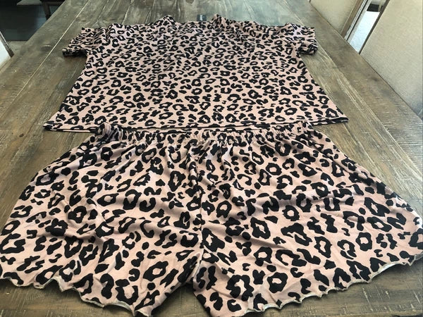 Ekouare, Womens Cheetah Print, Button Up Collar Pajama Set, Size L