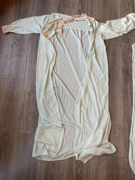 Vintage Nightgown Robe Set Womens Medium Lace Nylon Loungewear 70s Pajamas