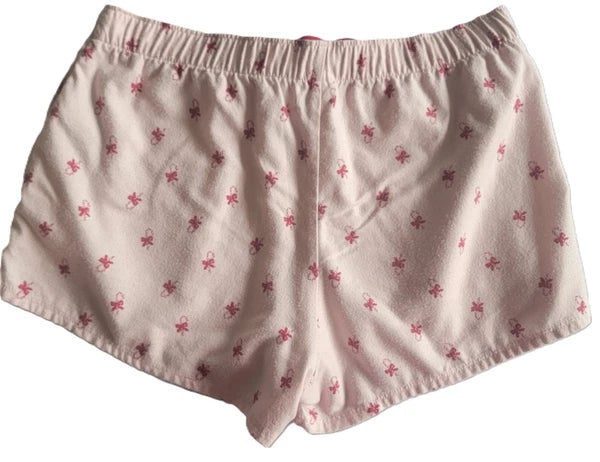 Hollister Pink Flannel Christmas Pajama Shorts Red Ribbon Tie candy canes L