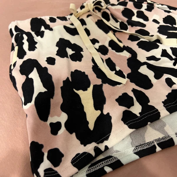 NWOT Bibi Pink & Blue Leopard Super Soft Pajama Shorts & Top Set Size Small